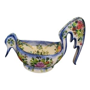 Vintage Anatoly Turov Kovsh Signed Bowl Vase Gorgeous Colors Bird EUC!